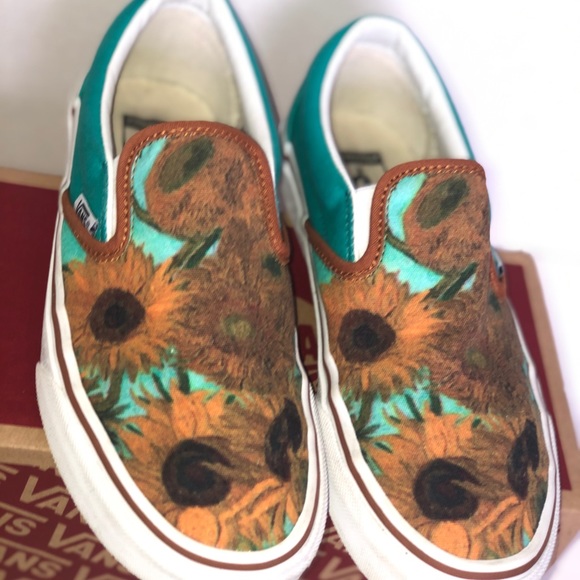 Custom made sunflower slip on vans for women